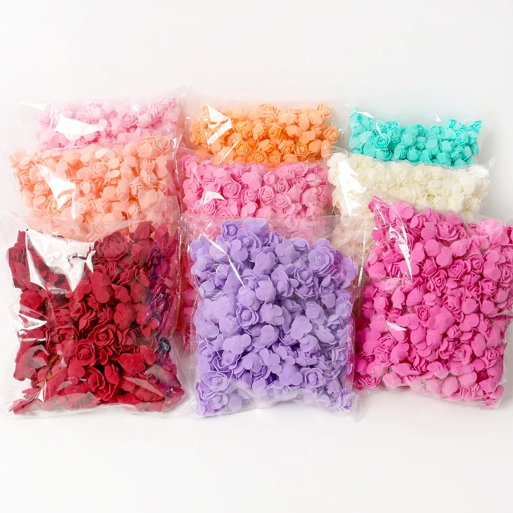 100/200/300Pcs Rose Artificial Flowers Foam Fake Flower for Home Decor Wedding Decoration Bride DIY Gift Carfts Wreath Accessory