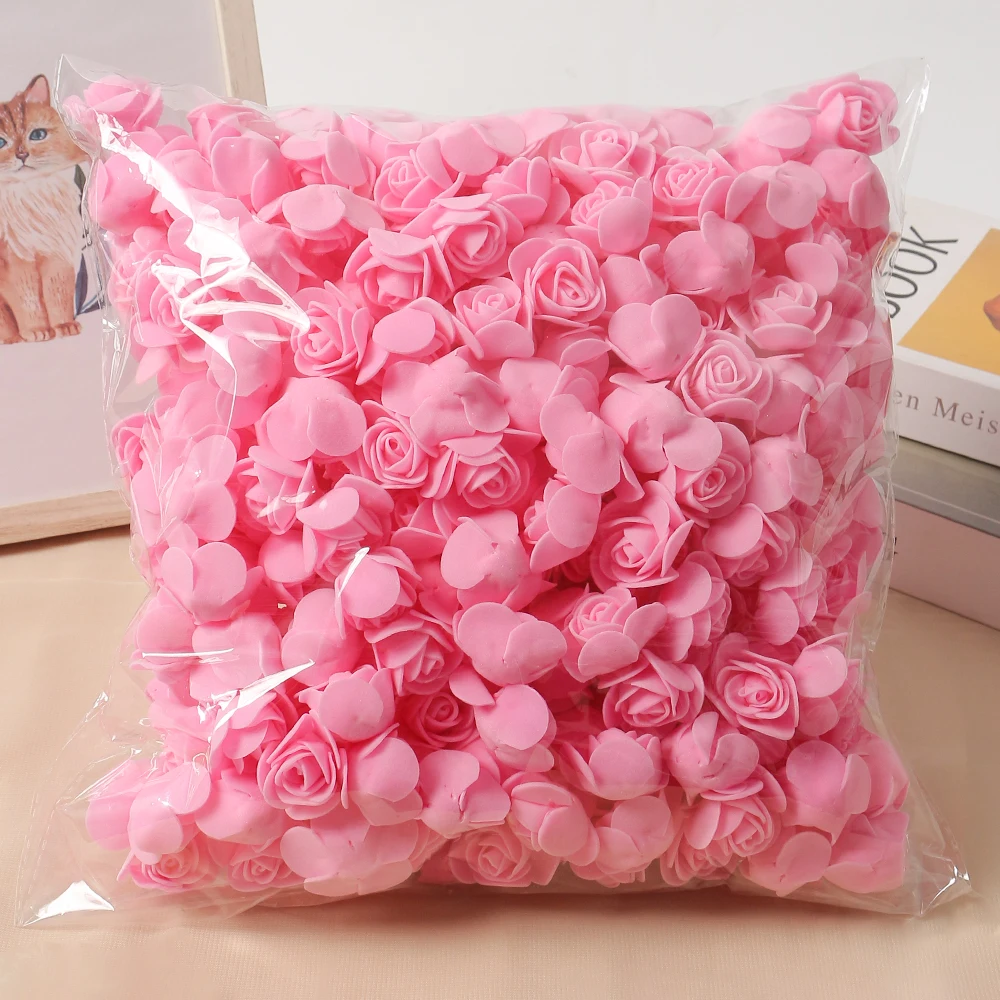 100/200/300Pcs Rose Artificial Flowers Foam Fake Flower for Home Decor Wedding Decoration Bride DIY Gift Carfts Wreath Accessory