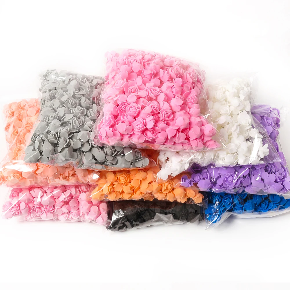 100/200/300Pcs Rose Artificial Flowers Foam Fake Flower for Home Decor Wedding Decoration Bride DIY Gift Carfts Wreath Accessory