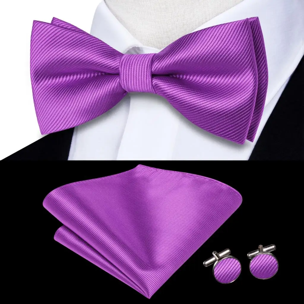 Hi-Tie Pre-tied Men's Bowtie Hanky Cufflinks Set Bow Tie Cravat for Male Jacquard Solid Paisley Floral Men silk Wedding Business