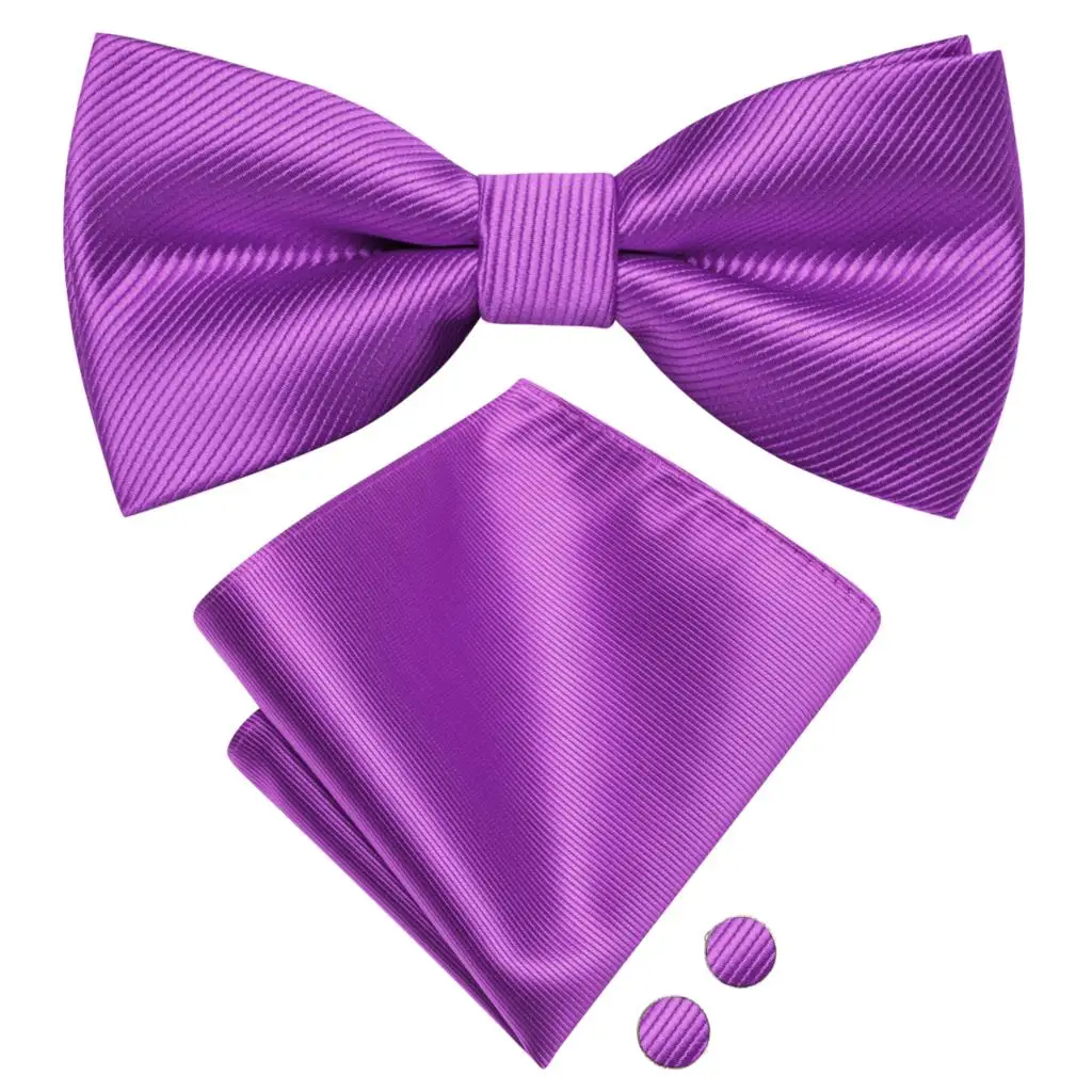 Hi-Tie Pre-tied Men's Bowtie Hanky Cufflinks Set Bow Tie Cravat for Male Jacquard Solid Paisley Floral Men silk Wedding Business