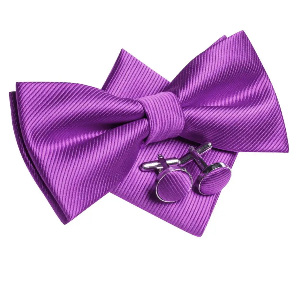 Hi-Tie Pre-tied Men's Bowtie Hanky Cufflinks Set Bow Tie Cravat for Male Jacquard Solid Paisley Floral Men silk Wedding Business