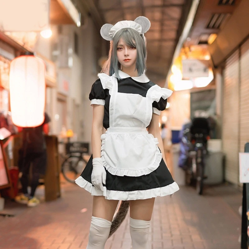2Pieces Mouse Cat Wolf Tail Ears Headband Set Halloween Christmas Fancy-Party Costume Toy Gift for Woman Men Cosplay
