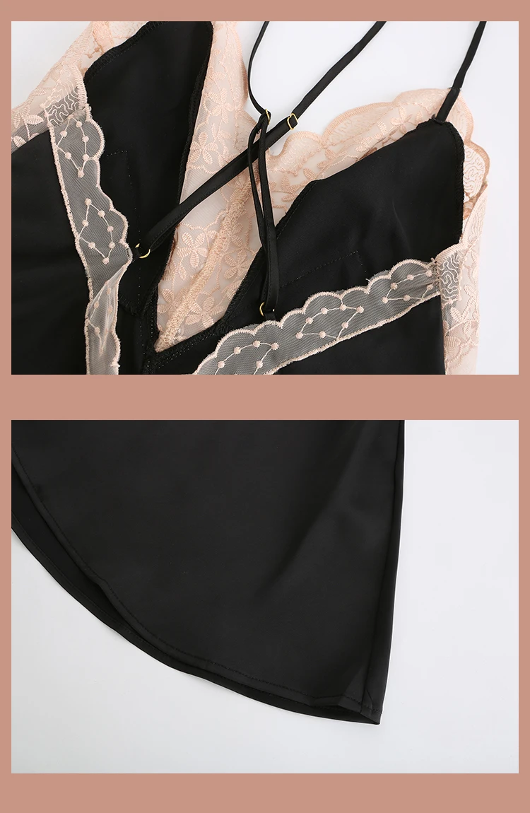 New Women's Satin Sleepwear Female Backless Nightgown Sexy Lace Nightwear V-Neck Sling Nightdress Solid Color Soft Home Dress