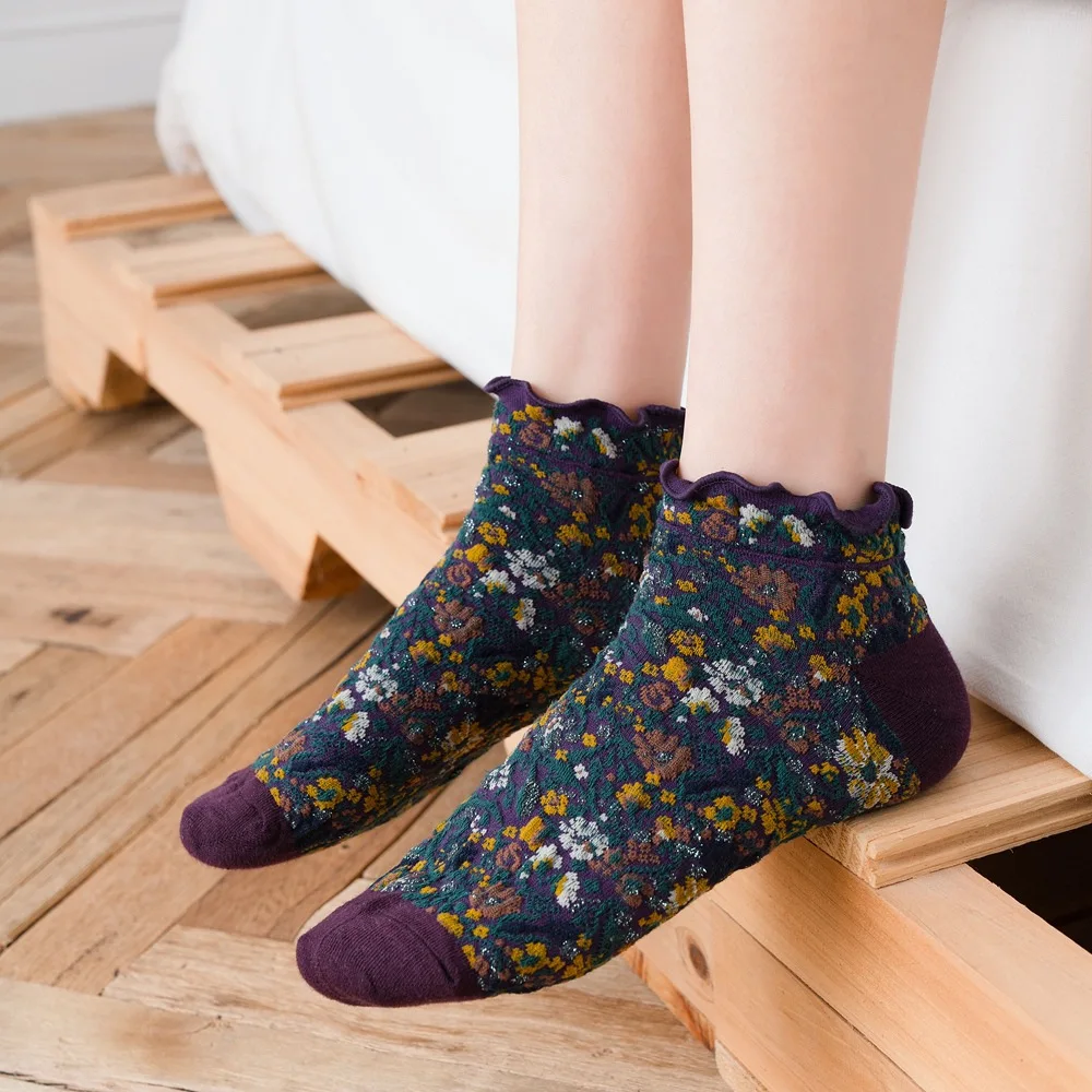 Fashion Print Cotton Woman Socks Summer Harajuku Retro Short Socks Korean Japanese Style Kawaii Cute Low Cut Ankle Sock Slippers