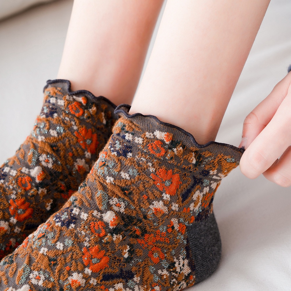 Fashion Print Cotton Woman Socks Summer Harajuku Retro Short Socks Korean Japanese Style Kawaii Cute Low Cut Ankle Sock Slippers