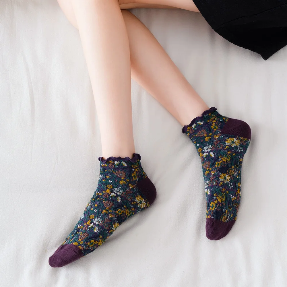Fashion Print Cotton Woman Socks Summer Harajuku Retro Short Socks Korean Japanese Style Kawaii Cute Low Cut Ankle Sock Slippers
