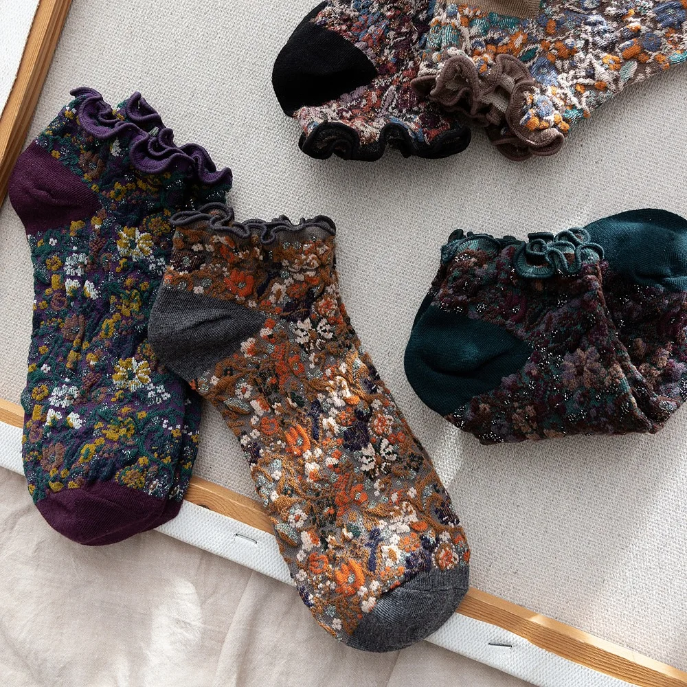Fashion Print Cotton Woman Socks Summer Harajuku Retro Short Socks Korean Japanese Style Kawaii Cute Low Cut Ankle Sock Slippers