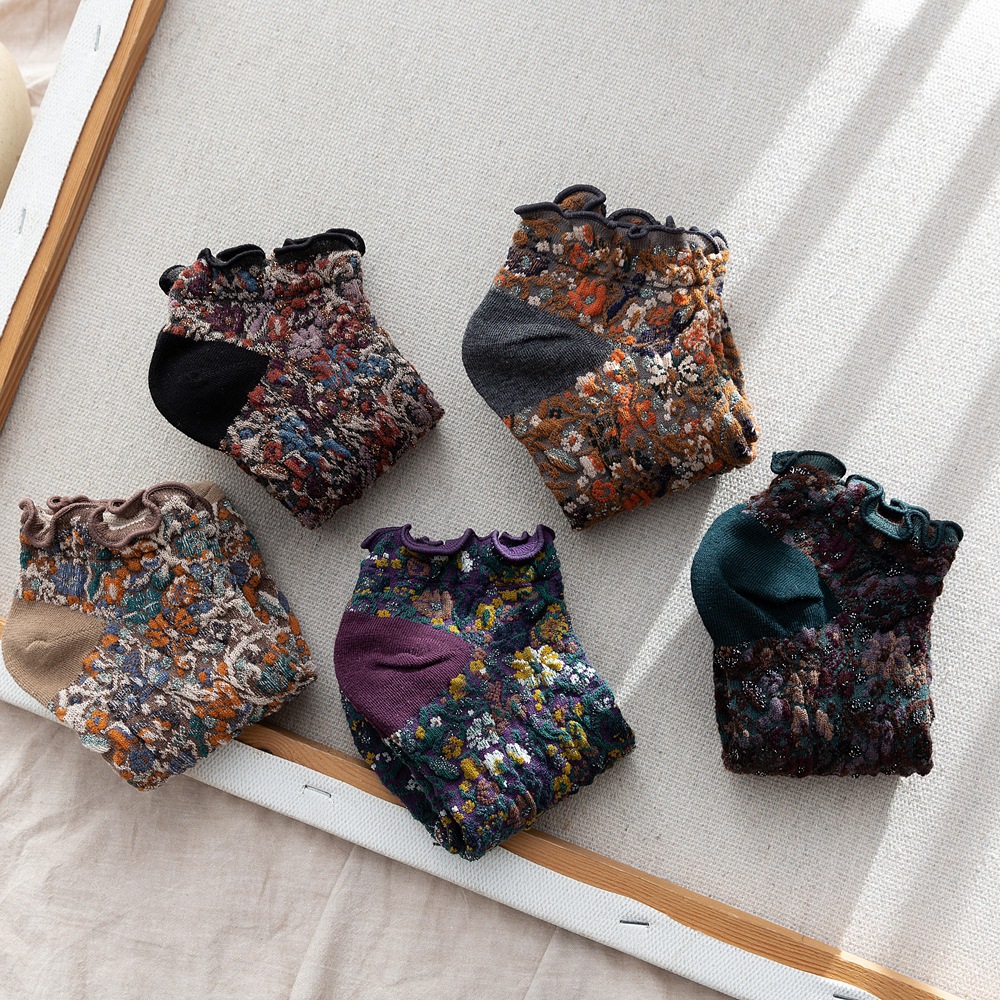 Fashion Print Cotton Woman Socks Summer Harajuku Retro Short Socks Korean Japanese Style Kawaii Cute Low Cut Ankle Sock Slippers