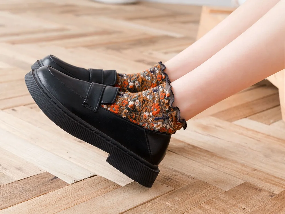 Fashion Print Cotton Woman Socks Summer Harajuku Retro Short Socks Korean Japanese Style Kawaii Cute Low Cut Ankle Sock Slippers