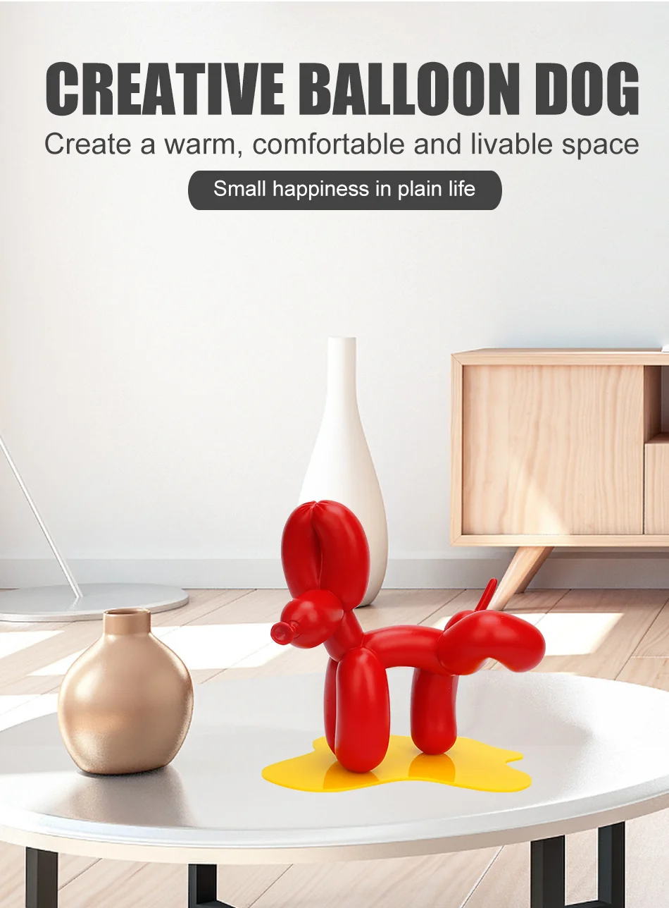21.5cm Nordic New Peeing Balloon Dog Sculpture Resin Crafts Animal Figurines Home Decor Sculptures and Figurines Dog Statue