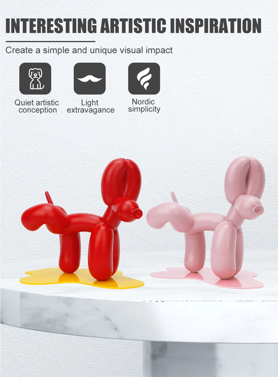 21.5cm Nordic New Peeing Balloon Dog Sculpture Resin Crafts Animal Figurines Home Decor Sculptures and Figurines Dog Statue