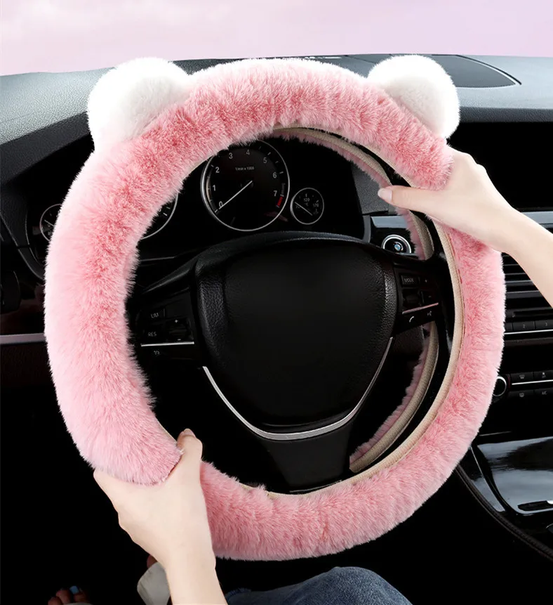 Fashion Bear Car Steering Wheel Cover Volant Plush Cartoon Car styling Braid on the Steering-wheel Funda volante 4 Colors Plush
