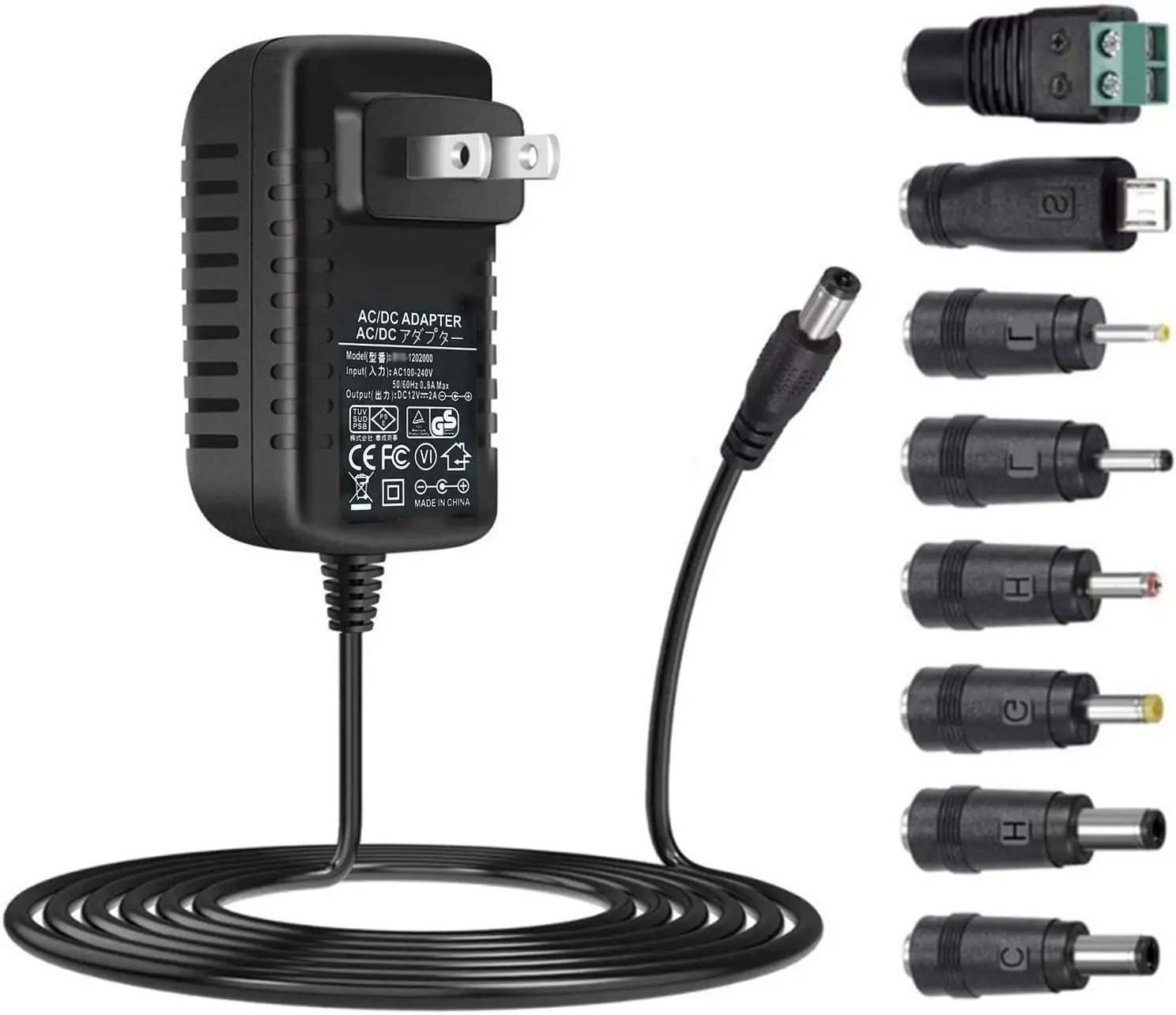 Universal AC Adapter 12V 2A Power Supply Charger 24W AC110V to DC12V 2000mA 1500mA 1000mA 500mA Power Driver 8 DC Plug Tips 12 V