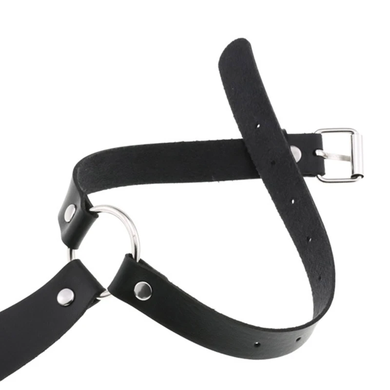Women Dark Gothic Imitation Leather Black Neck Tie Punk O-Ring Studded Choker Necklace Vintage Personality Cosplay Pre-Tied