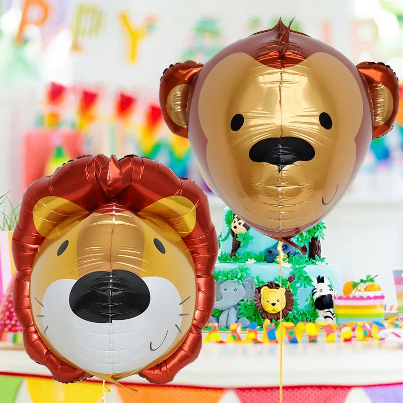 3D Elephant Giraffe Tiger Lion Head Animal Foil Balloon Jungle Safari Birthday Party Decorations Kids Gift Toy Helium Air Globos
