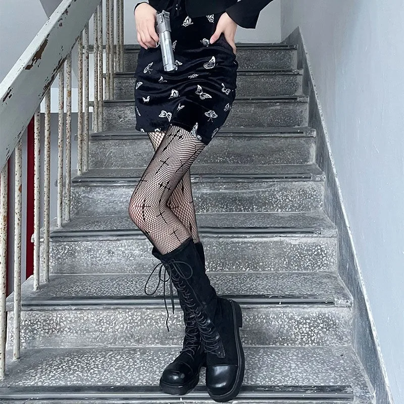 New Goth Lolita Cosplay JK Girls Tights Women Sexy Retro Gothic Kawaii Cross Print Club Stockings Nylon Socks Fishnet Pantyhose
