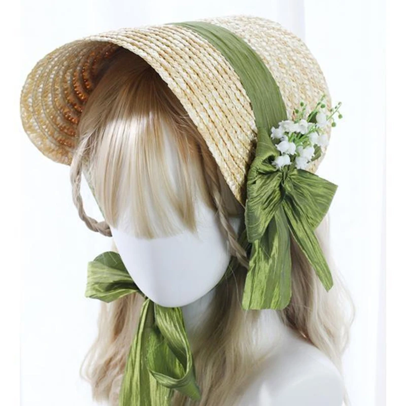 Handmade Women 1800s Victorian Wedding Tea Party Bonnet Lolita Hat Vintage Flowers Beach Sun Straw Weaving Hats