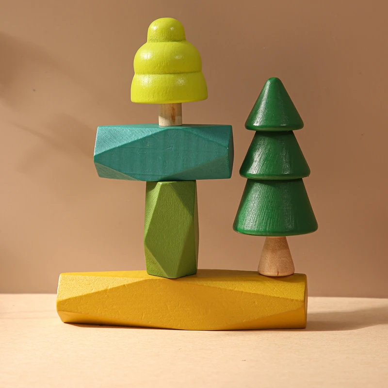 Wooden Building House Block Forest Ornaments Toy Christmas Tree Children Montessori Education Toy Wooden Grasp Matching Toy Gift