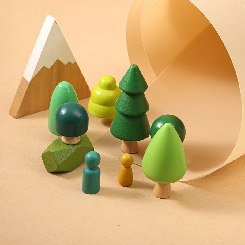 Wooden Building House Block Forest Ornaments Toy Christmas Tree Children Montessori Education Toy Wooden Grasp Matching Toy Gift