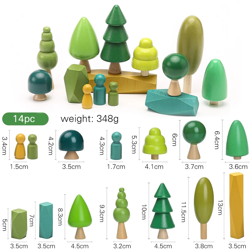 Wooden Building House Block Forest Ornaments Toy Christmas Tree Children Montessori Education Toy Wooden Grasp Matching Toy Gift