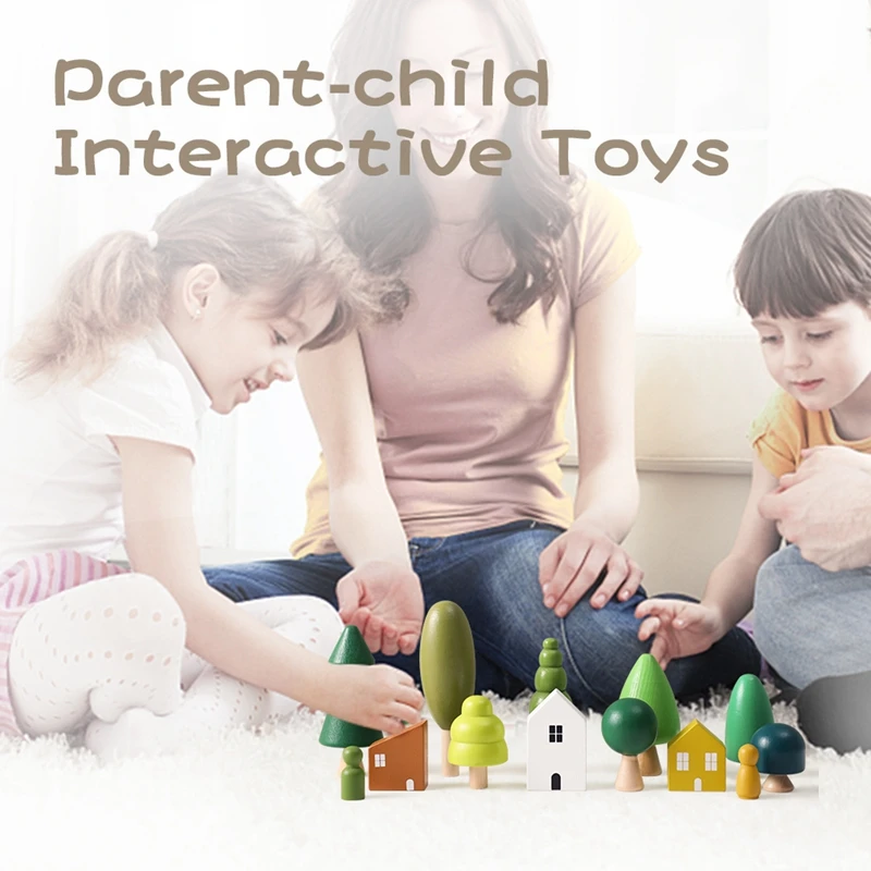 Wooden Building House Block Forest Ornaments Toy Christmas Tree Children Montessori Education Toy Wooden Grasp Matching Toy Gift