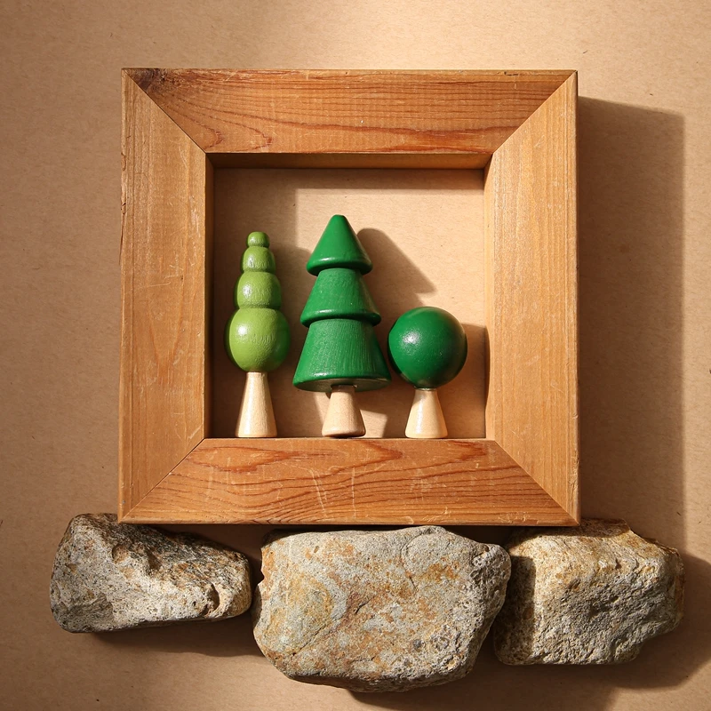 Wooden Building House Block Forest Ornaments Toy Christmas Tree Children Montessori Education Toy Wooden Grasp Matching Toy Gift