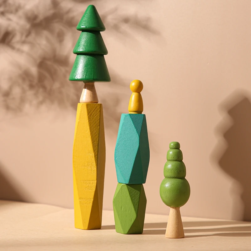 Wooden Building House Block Forest Ornaments Toy Christmas Tree Children Montessori Education Toy Wooden Grasp Matching Toy Gift