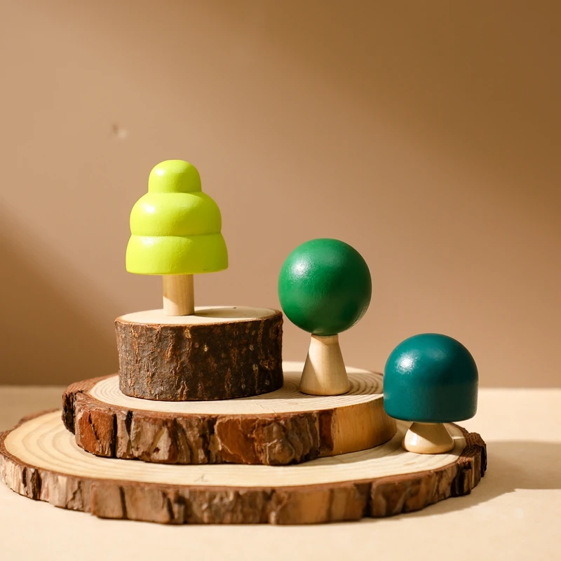 Wooden Building House Block Forest Ornaments Toy Christmas Tree Children Montessori Education Toy Wooden Grasp Matching Toy Gift