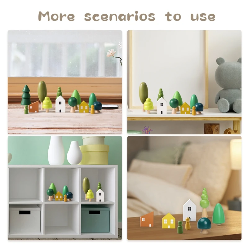 Wooden Building House Block Forest Ornaments Toy Christmas Tree Children Montessori Education Toy Wooden Grasp Matching Toy Gift