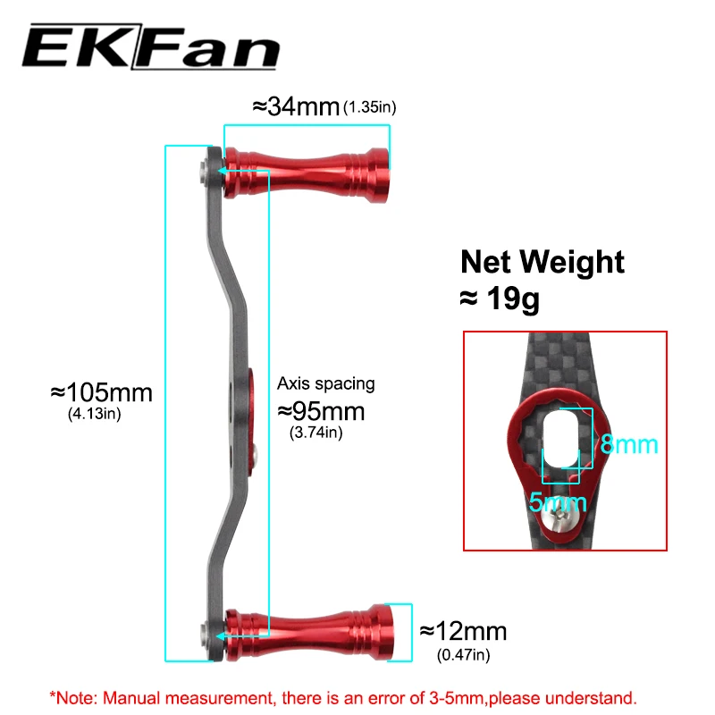 EKfan 105MM Carbon Fiber Baitcasting Reel Handle for DAI/SHI 8x5/7x4 Hole Modification Reel Handle Fishing Gear Accessory