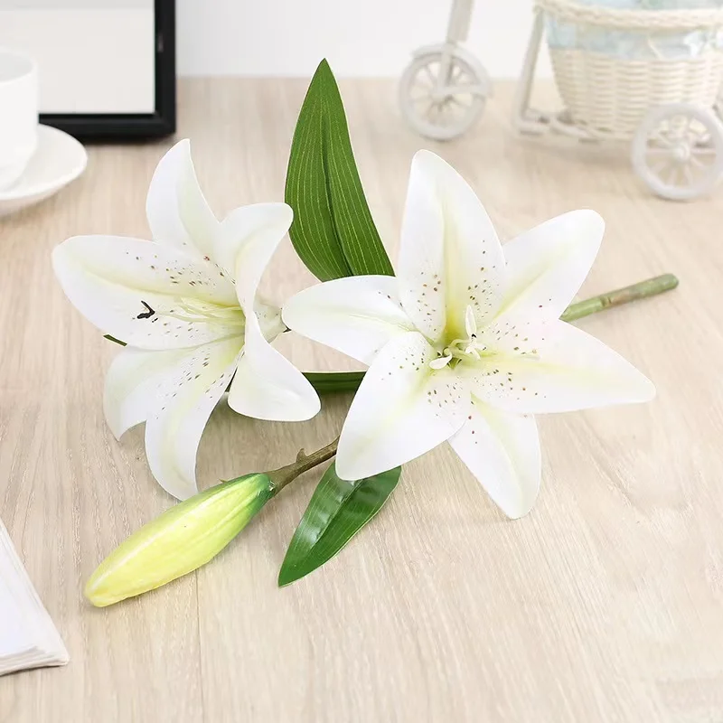 3Heads Artificial Flowers Lily Real Touch Fake Flowers for Wedding Home Party Garden Office Decoration Plastic Lily Faux Flowers