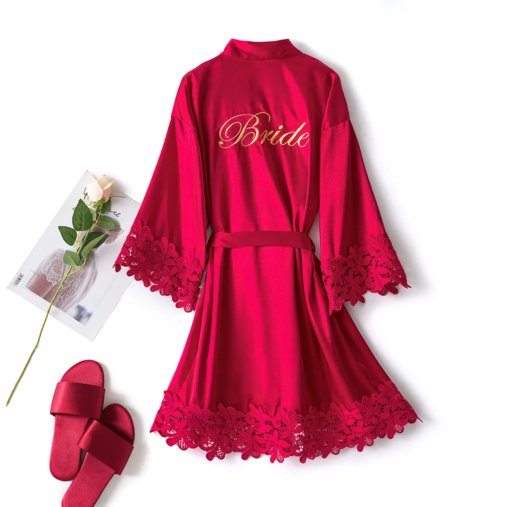 Summer Lace Sleepwear Bride&Bridemaid Wedding Robe Gown Solid Embroidery Kimono Bathrobe Women Casual Home Night Dress M L Xl