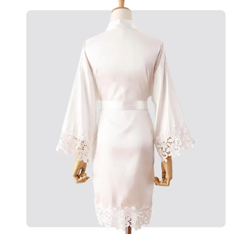 Summer Lace Sleepwear Bride&Bridemaid Wedding Robe Gown Solid Embroidery Kimono Bathrobe Women Casual Home Night Dress M L Xl