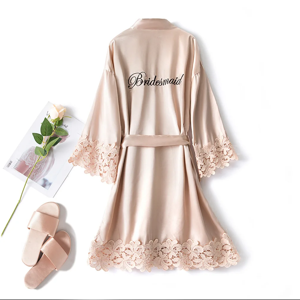 Summer Lace Sleepwear Bride&Bridemaid Wedding Robe Gown Solid Embroidery Kimono Bathrobe Women Casual Home Night Dress M L Xl