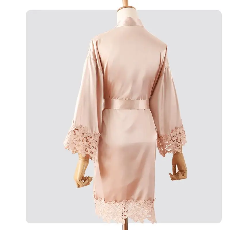 Summer Lace Sleepwear Bride&Bridemaid Wedding Robe Gown Solid Embroidery Kimono Bathrobe Women Casual Home Night Dress M L Xl
