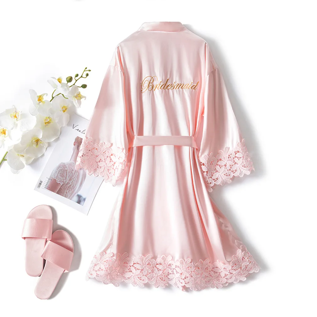 Summer Lace Sleepwear Bride&Bridemaid Wedding Robe Gown Solid Embroidery Kimono Bathrobe Women Casual Home Night Dress M L Xl