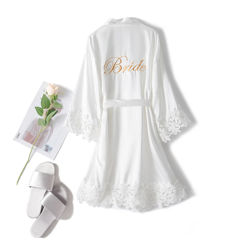 Summer Lace Sleepwear Bride&Bridemaid Wedding Robe Gown Solid Embroidery Kimono Bathrobe Women Casual Home Night Dress M L Xl
