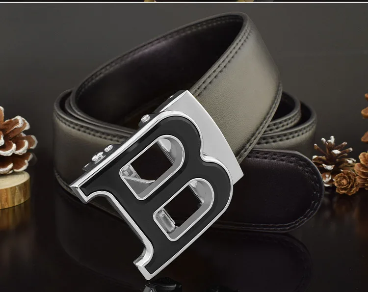3.5cm High-quality Men's Belt Business Casual B Automatic Buckle Leather Two-layer Cowhide All-match Suit Belt for Men