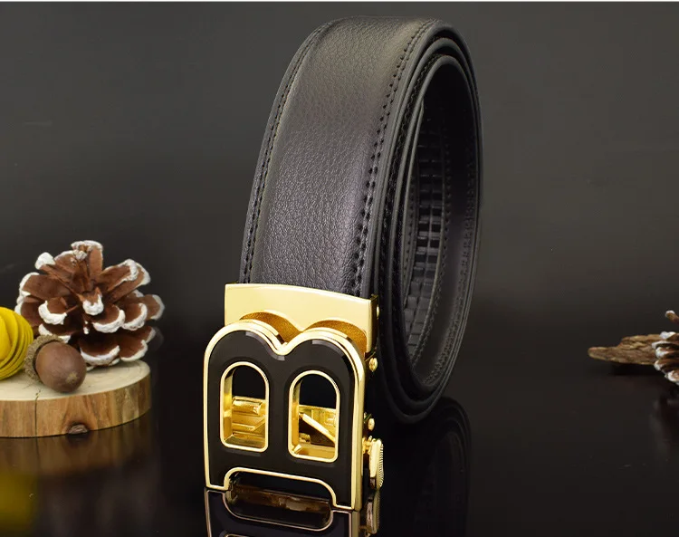 3.5cm High-quality Men's Belt Business Casual B Automatic Buckle Leather Two-layer Cowhide All-match Suit Belt for Men