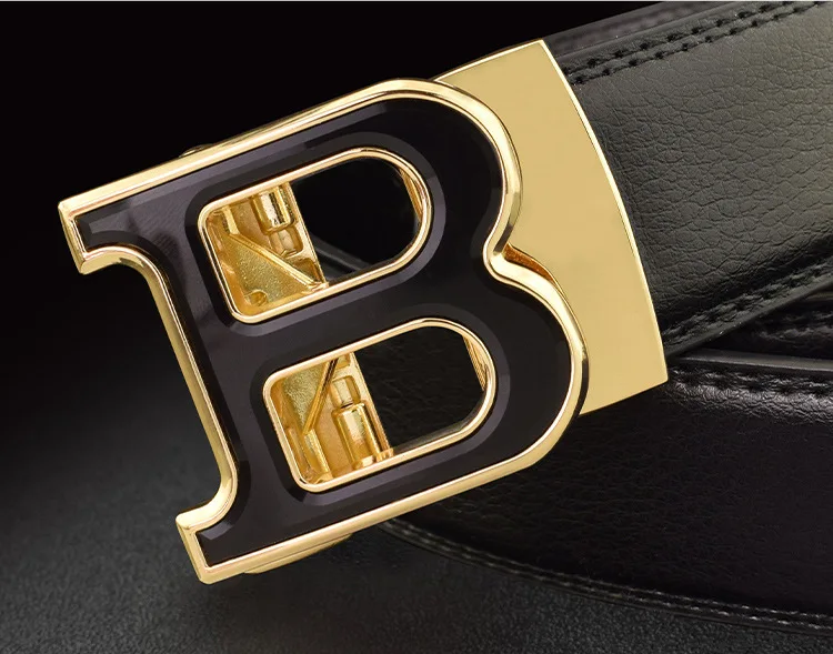 3.5cm High-quality Men's Belt Business Casual B Automatic Buckle Leather Two-layer Cowhide All-match Suit Belt for Men