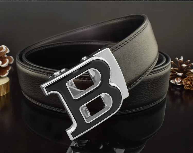 3.5cm High-quality Men's Belt Business Casual B Automatic Buckle Leather Two-layer Cowhide All-match Suit Belt for Men
