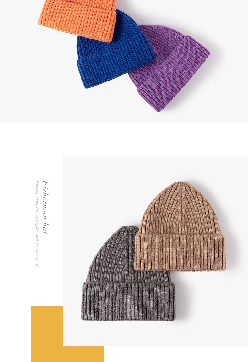 New Korean Wool Acrylic Knitted Caps Women Men Skullcap Autumn Winter Elastic Skullies Beanies Hat Wholesale