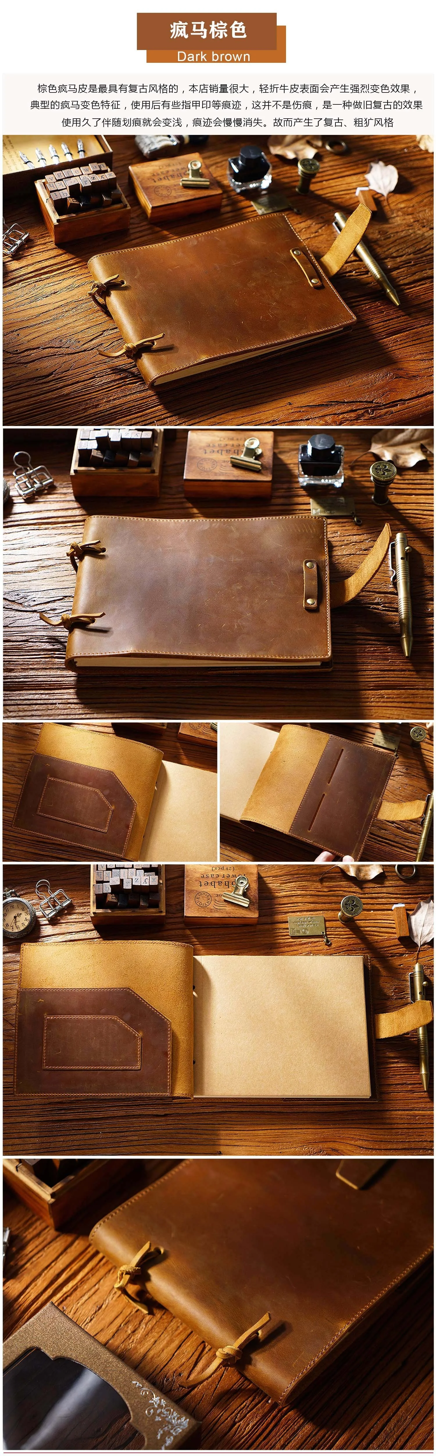 Genuine Leather Sketchbook Retro Painting Notebook Boy"s Girl Student Leather Binding Notebook Classic Handmade Notepad