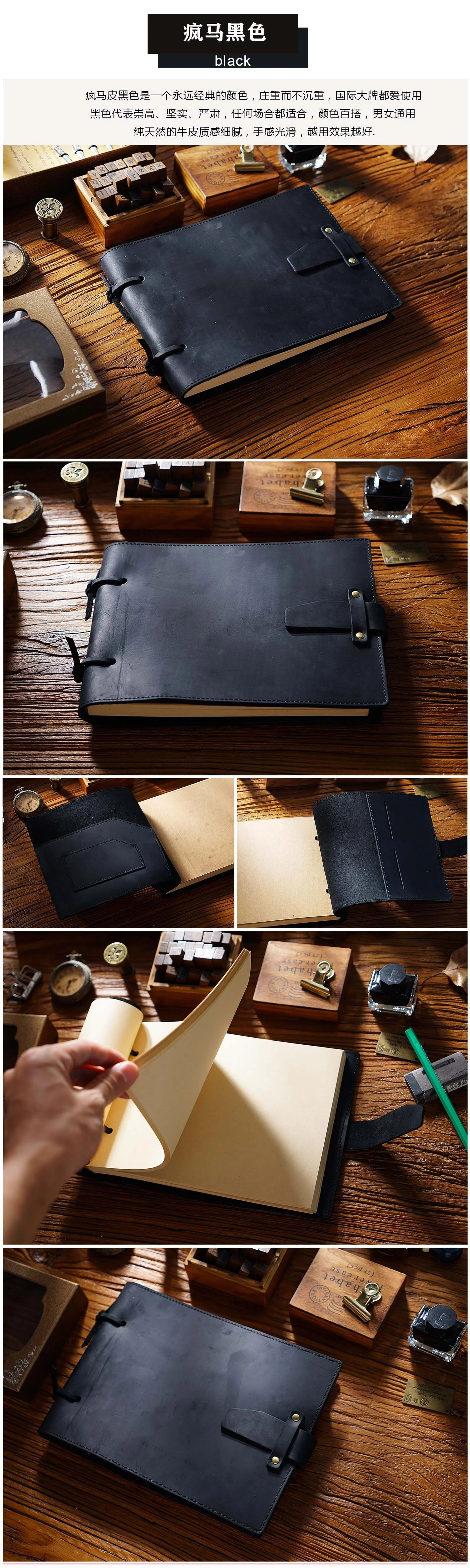 Genuine Leather Sketchbook Retro Painting Notebook Boy"s Girl Student Leather Binding Notebook Classic Handmade Notepad