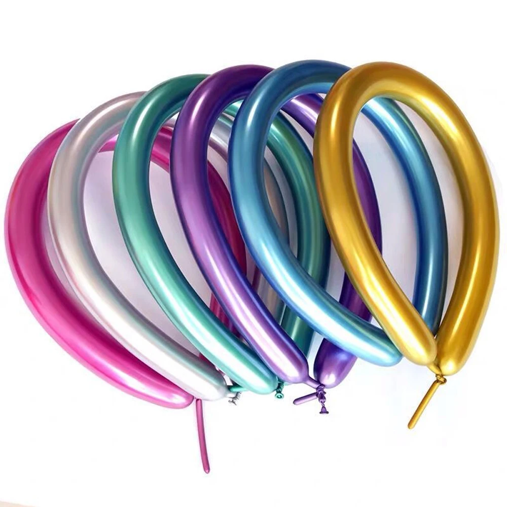 10/20/30Pcs Metal Long Balloons Metallic Silver Blue Purple Green Chrome Rose Gold Long Balloon for Birthday Baby Shower Decor