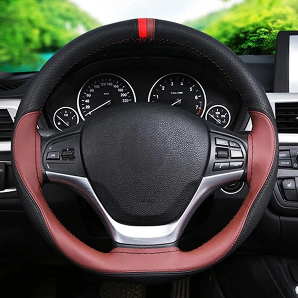 Anti-slip Fiber Leather DIY 38cm Car Steering Wheel Cover Case With Needles And Thread Automobile Interior Accessory Universal