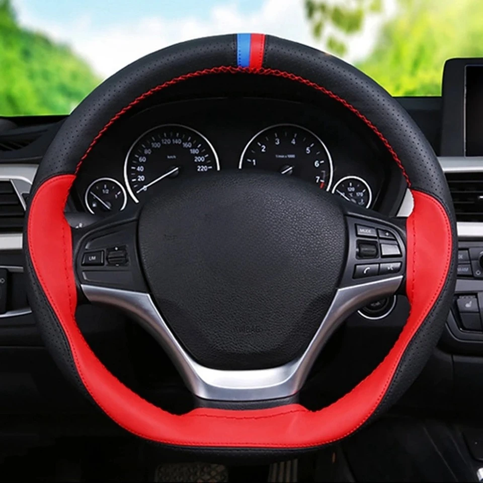 Anti-slip Fiber Leather DIY 38cm Car Steering Wheel Cover Case With Needles And Thread Automobile Interior Accessory Universal