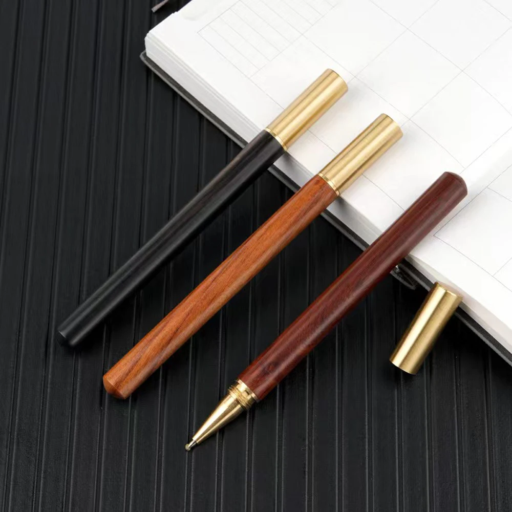 1+10Pcs/Set Vintage Wood Body Ballpoint Pen Brass Ball Roller Pen Metal Cap BallPen Stationery School Business Gifts Supplies