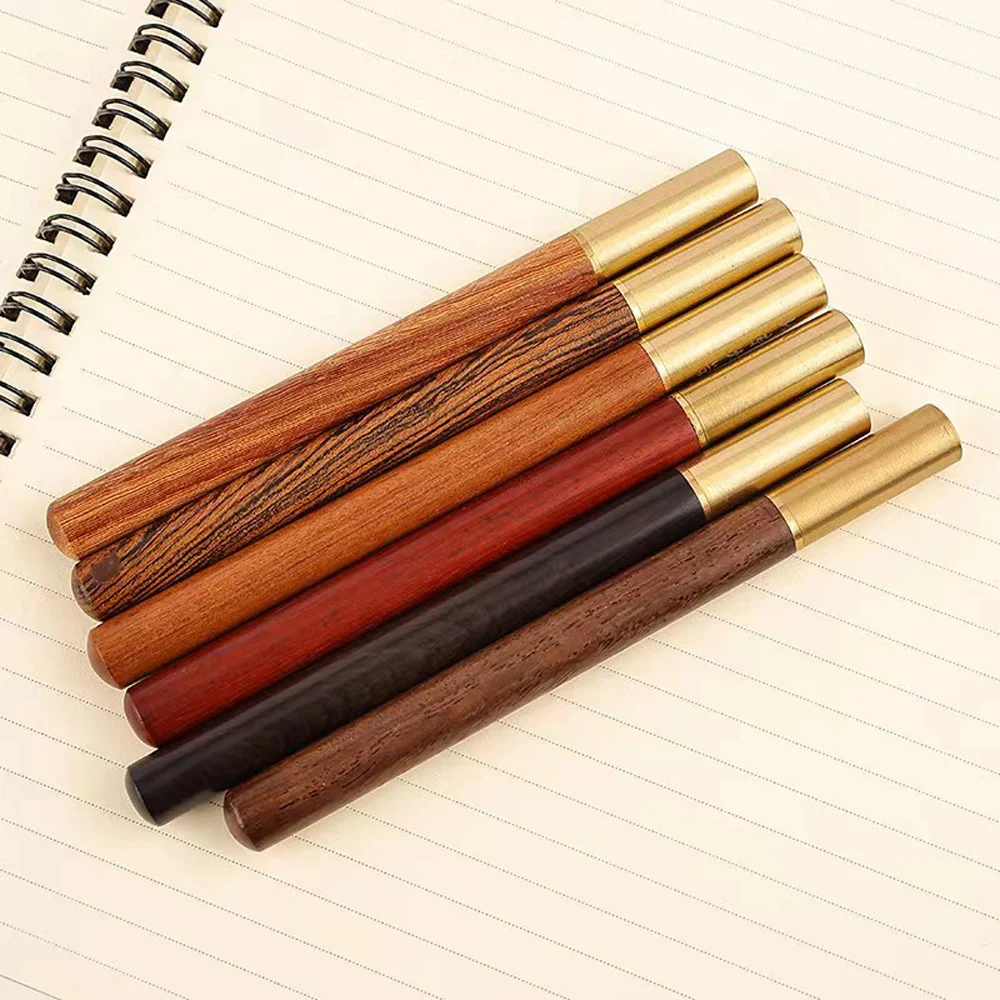 1+10Pcs/Set Vintage Wood Body Ballpoint Pen Brass Ball Roller Pen Metal Cap BallPen Stationery School Business Gifts Supplies